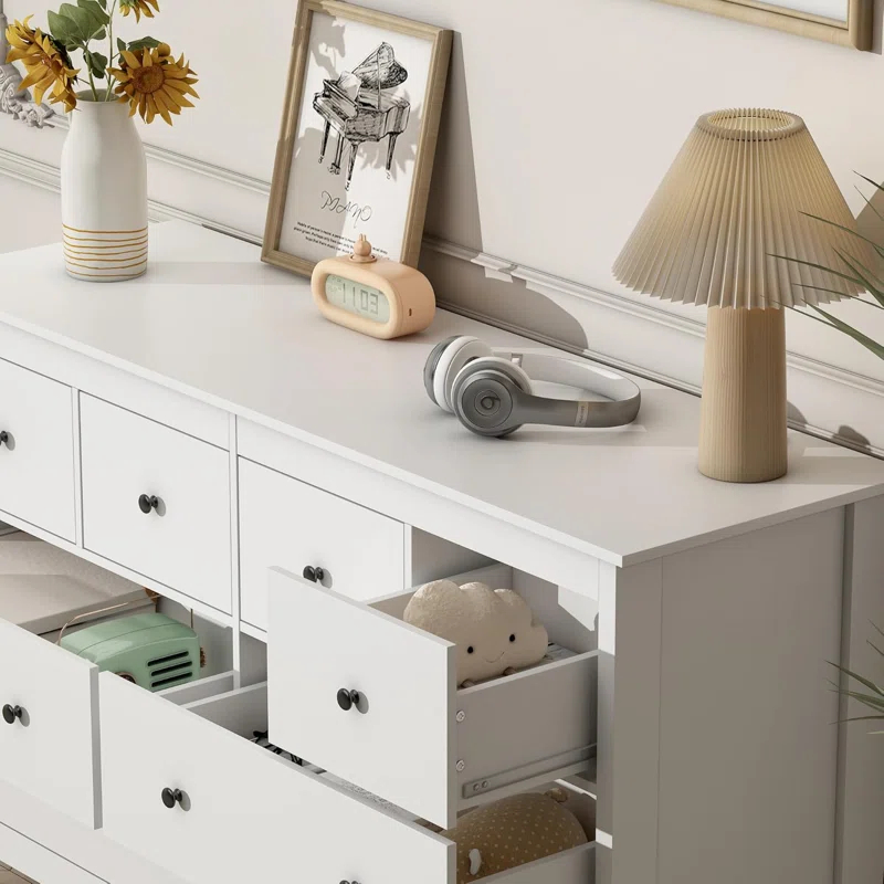 50" Modern White Dressers& Chests of Drawers, 8 Drawer Wide Dresser for Bedroom, Living Room