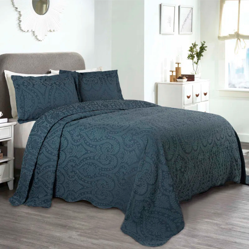 Aspen Floral Scalloped Edge Cotton Blend Coverlet / Bedspread Set