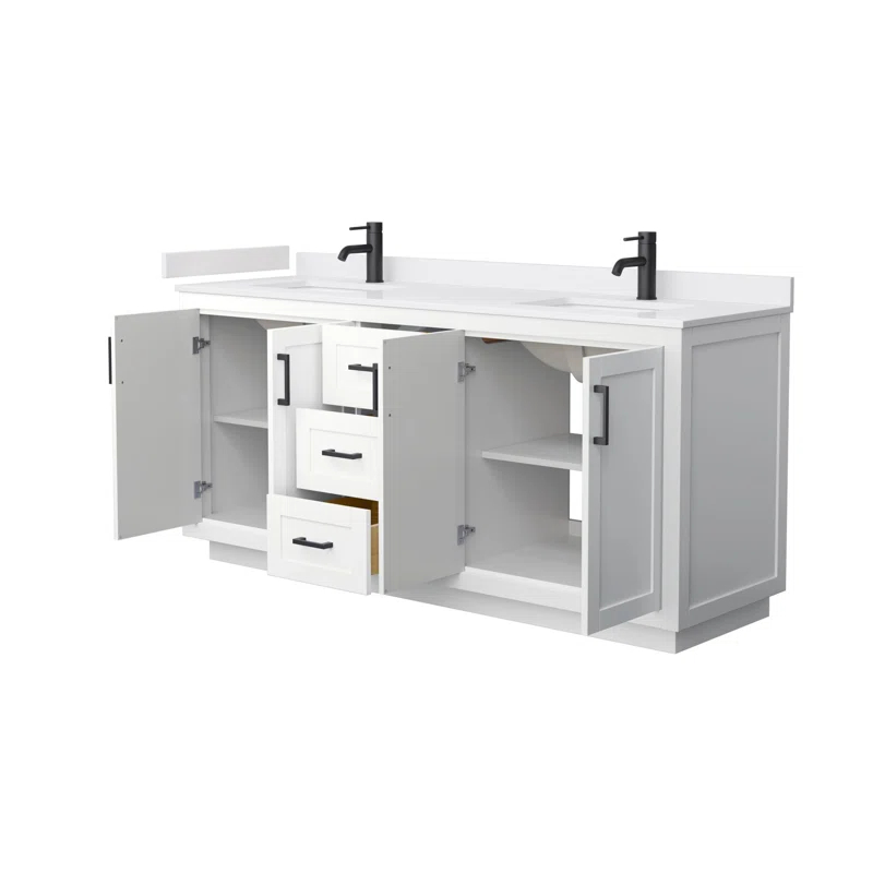 Wyndham Collection Miranda 72" Freestanding Double Bathroom Vanity with Cultured Marble Top