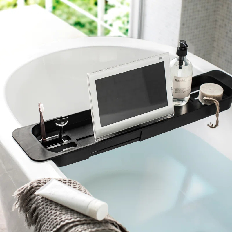 Yamazaki Home Tower Yamazaki Home Expandable Bathtub Caddy - Bathroom Tray Table Holder, 1.77" Height