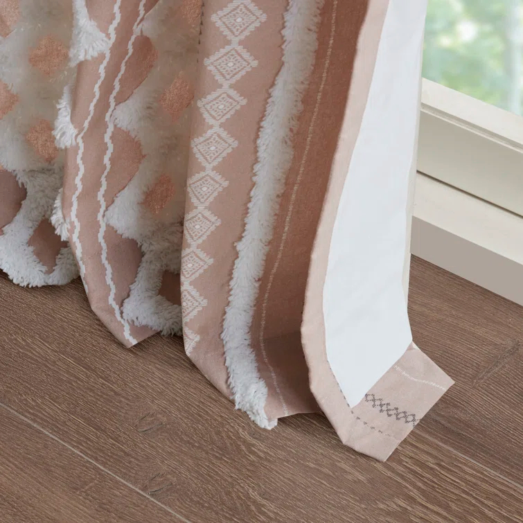 INK+IVY Imani Cotton Printed Boho Single Curtain Panel with Chenille Stripe and Lining