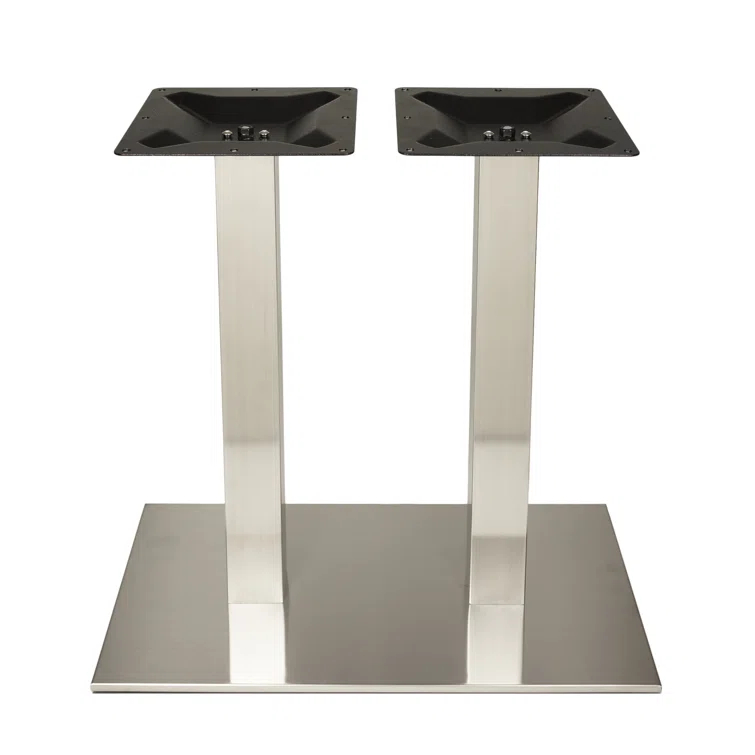 BFM Seating Elite Brushed Stainless 16x30" Rectangular Outdoor Dining Height Table Base Double Column