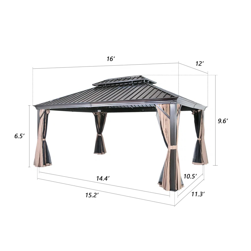 Peak Home Furnishings Hardtop Aluminum Patio Gazebo