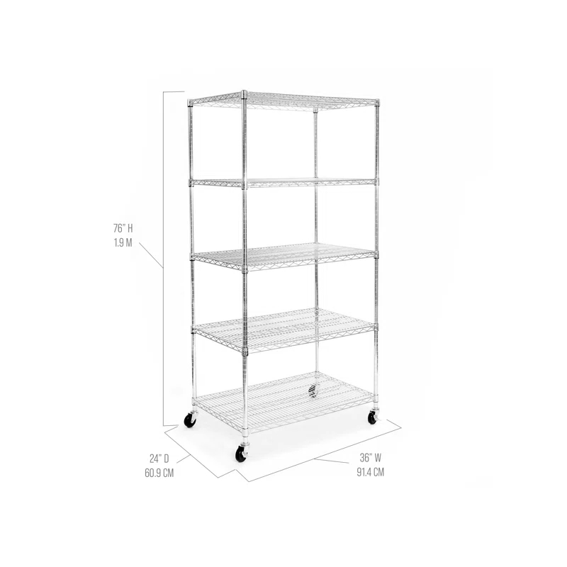 Seville Classics 36'' W 5-Tier NSF-Certified Steel Shelving with Wheels