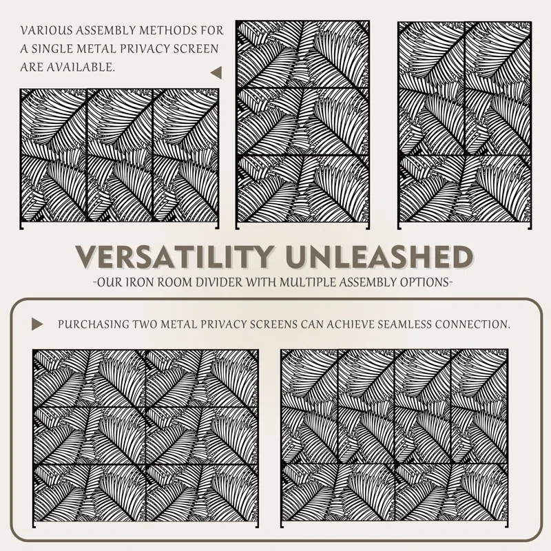 Kozyard Kozyard Metal Privacy Screen Decorative Outdoor Divider With Stand Panels (Black Palm Leaf)