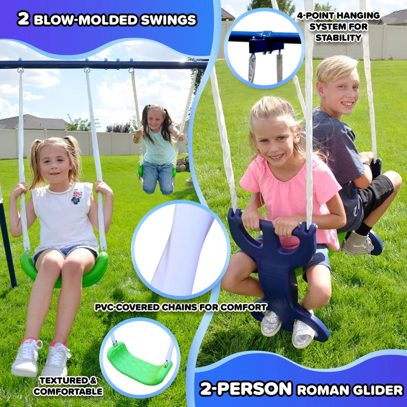 Sportspower Sportspower Outdoor Rosemead Metal Swing Set with Lifetime Warranty on 6' Double Wall Slide