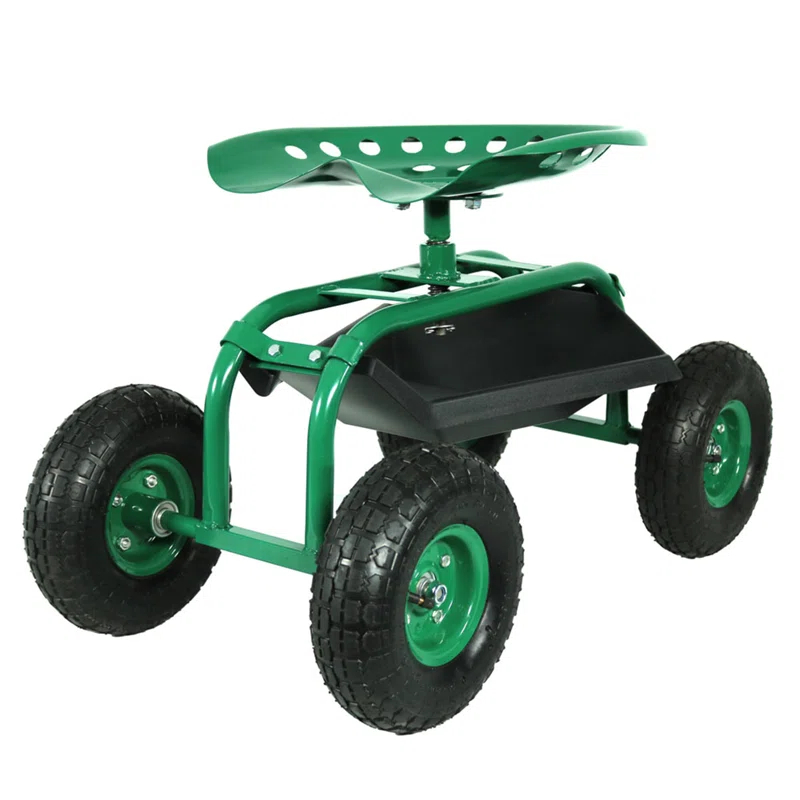 SunnyDaze Decor Steel Rolling Garden Cart Scooter with Swivel Seat and Tool Tray