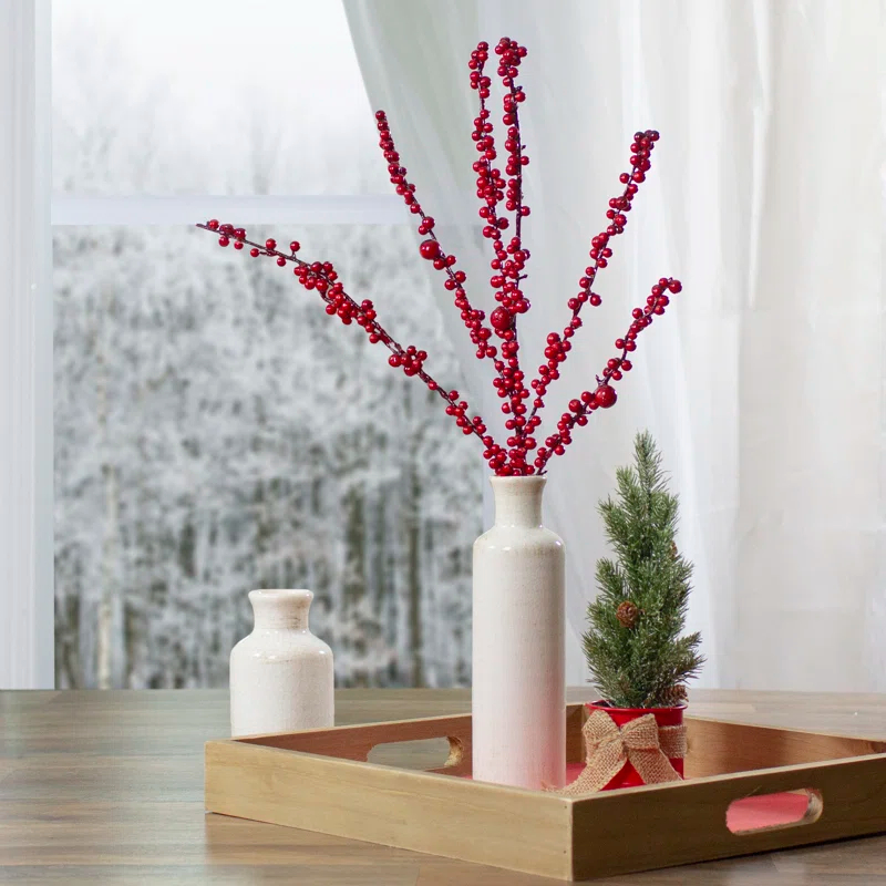 Northlight Seasonal 25-Inch Red Berries Artificial Christmas Twig Branch Spray | Wayfair