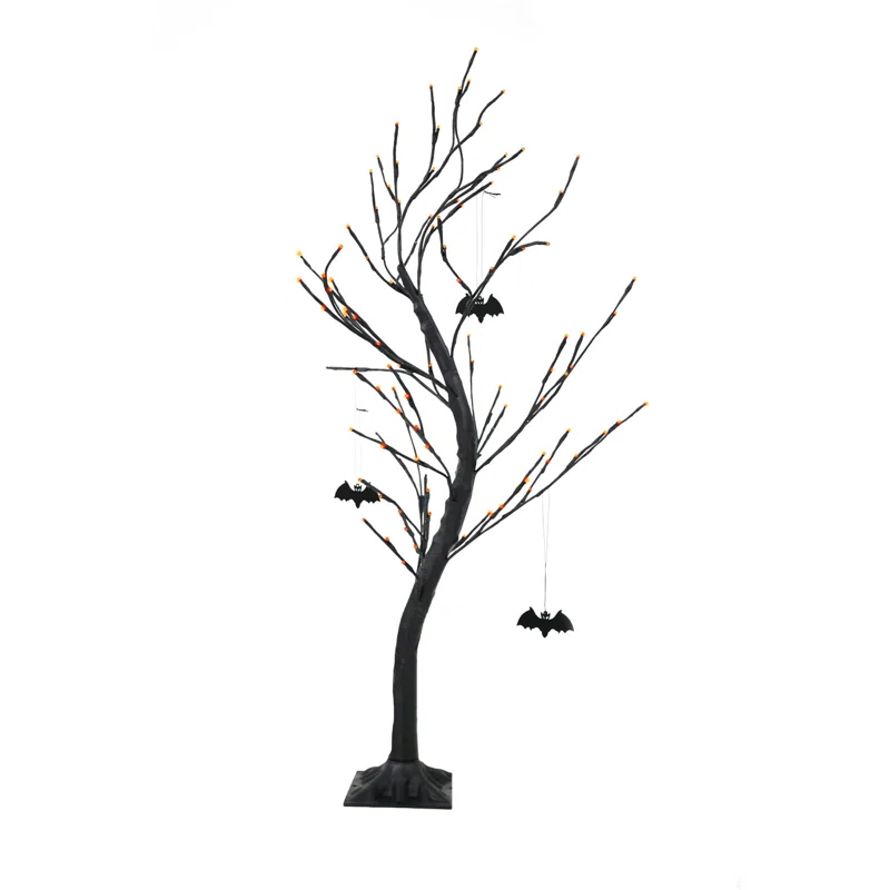 Haunted Hill Farm Haunted Hill Farm Set of 3 Halloween Trees with Bats and Orange LED Lights, 3-ft., 4-ft., and 5-ft.
