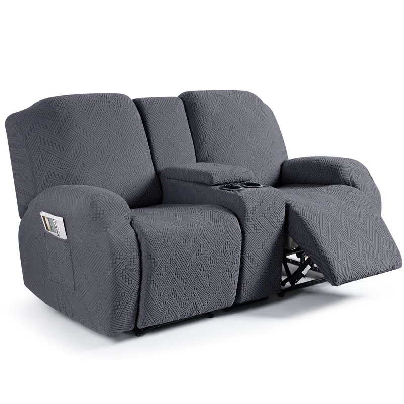 Latitude Run® Box Cushion Recliner Loveseat Slipcovers with Console, Stretch Anti-Slip Reclining Slipcover for 2 Cushion Couch with Pockets