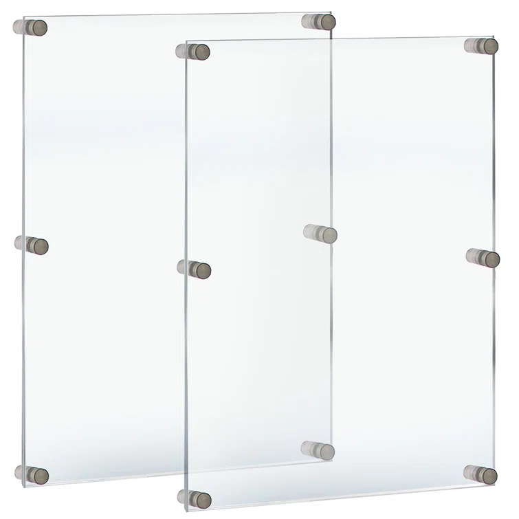 Azar Displays Floating Acrylic Wall Frame with Stand Off Caps: 24" x 36" Graphic Size, Overall Frame Size: 28" x 40" (Set of 2)