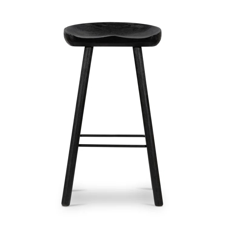 Contemporary Matte Black Solid Wood & Iron Bar Stool