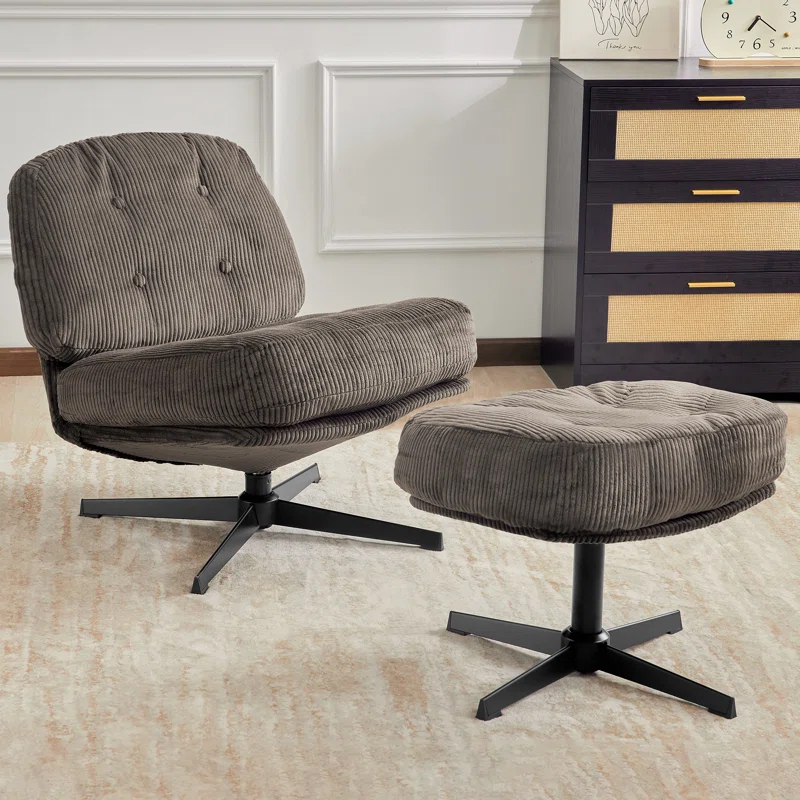 Red Barrel Studio® Hardyal Upholstered Swivel Accent Chair with Ottoman