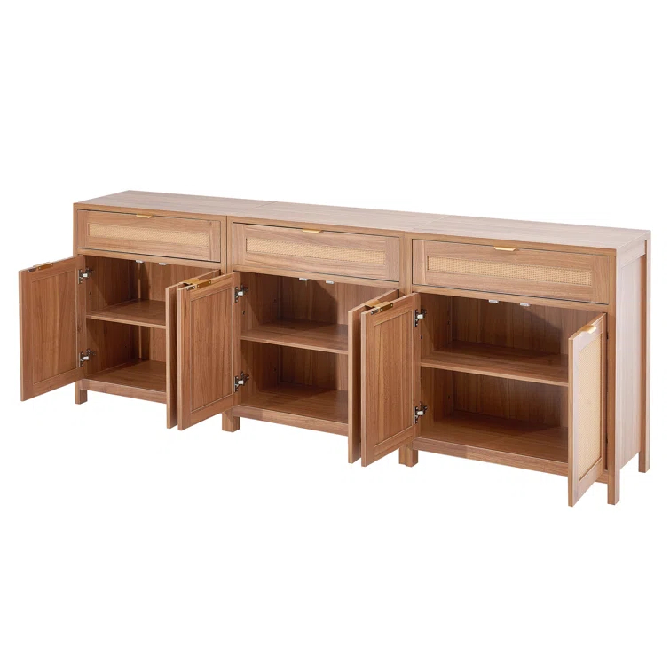 VEVOR Cabinet with 6 Doors 3 Drawers Adjustable Shelves Set of 3 Natural