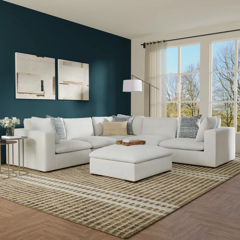 AllModern Maud Modular Sofa and Ottoman Set 125-inch-wide L-Shaped Sofa and Matching 36-inch-wide Table Ottoman for Living Room | Wayfair