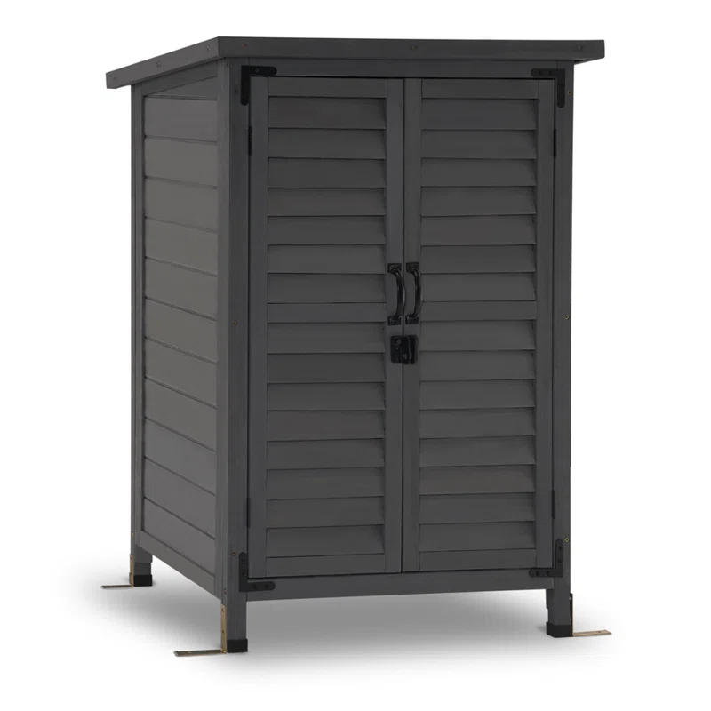 MCombo 24.6 in. W x 18 in. D Outdoor Wood Storage Cabinet，Garden Wooden Tool Shed with Double Doors