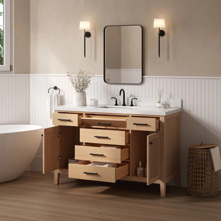 ARIEL Broeder 55 Single Sink Bathroom Vanity with Pure White Quartz Top
