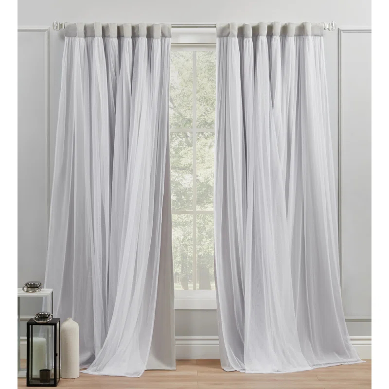 Amalgamated Textiles Exclusive Home Catarina Layered Solid Room Darkening and Sheer Hidden Tab/Rod Pocket Top Curtain Panel Pair (Set of 2)