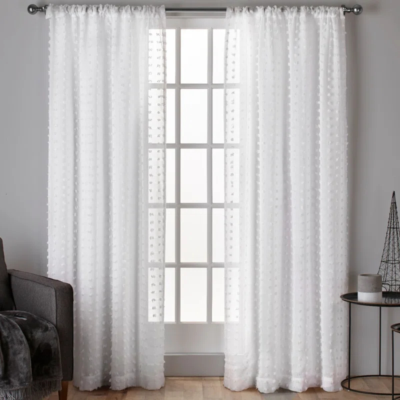 Amalgamated Textiles Exclusive Home Spirit Woven Pouf Applique Sheer Rod Pocket Curtain Panel Pair (Set of 2)