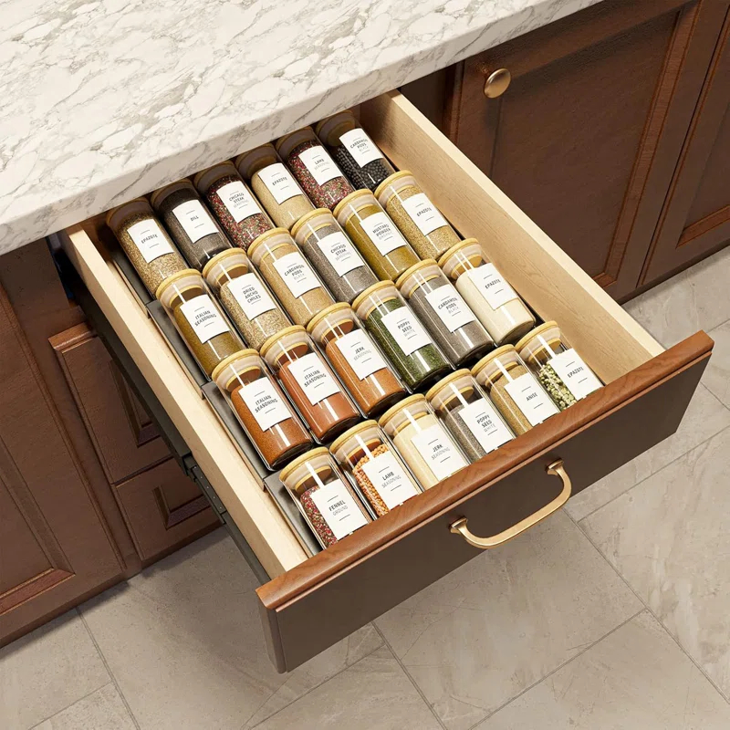 SpaceAid 24-Piece Spice Jar Set with Bamboo Lids and Labels, Empty 4oz Glass Bottles, Minimalist Farmhouse Style Stickers, Funnel, and Seasoning Containers for Spice Racks, Cabinets, and Drawers