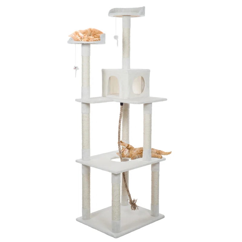 PetMaker 6 Foot Cat Tree with Scratch Posts in Ivory