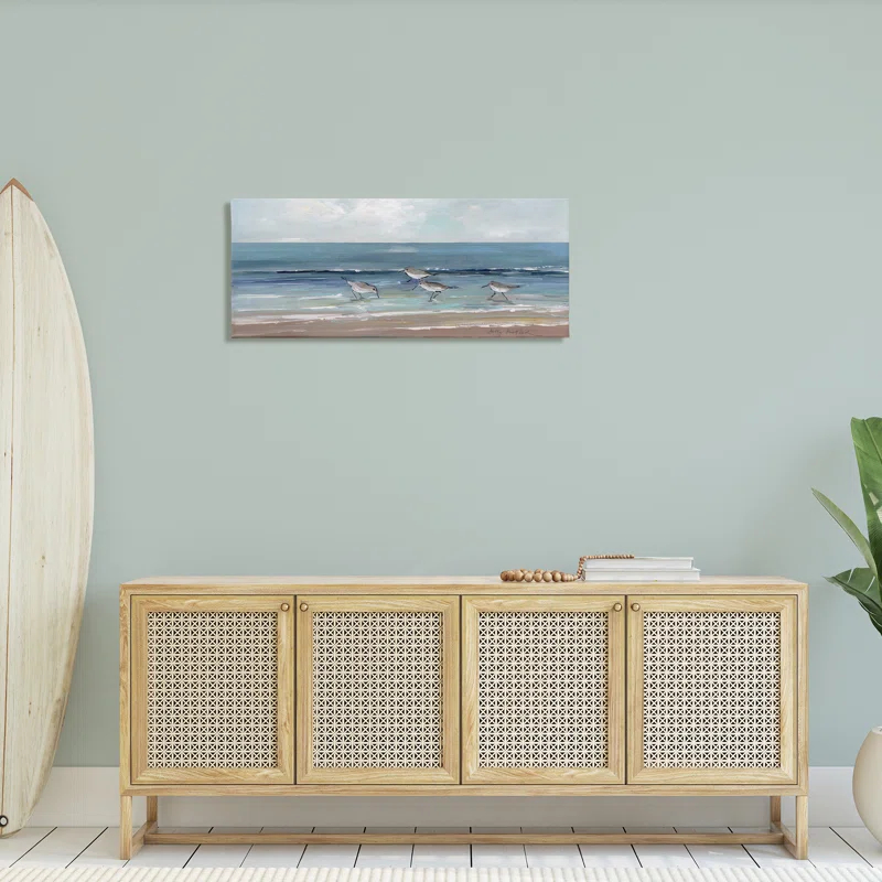 Stupell Industries Sandpipers Birds Cloudy Sky Beach Shore by Sally Swatland - Painting