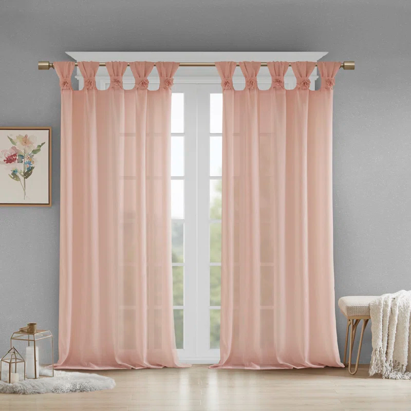 Madison Park Rosette Floral Embellished Cuff Tab Top Solid Curtain Panel