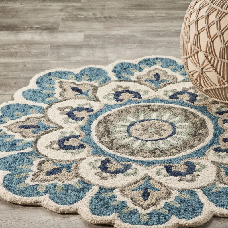 Lark Manor™ Aisosa Floral Hand Tufted Novelty 5' Wool Area Rug in Ivory/Teal