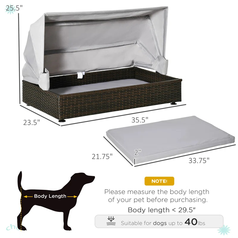 Tucker Murphy Pet™ PawHut Rattan Dog Bed Elevated Pet Sofa  Wicker Cat House for Garden Patio