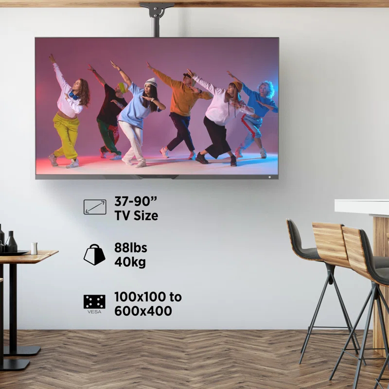 QUALITY FLOORING INC. Premium Ceiling TV Mount, Hanging Swivel TV Mount Bracket For Flat/Curved Displays Fits Most 37-90 Inch LCD LED OLED Tvs, TV Pole Mount For Flat/Sloped Ceiling, Max VESA 600X400mm
