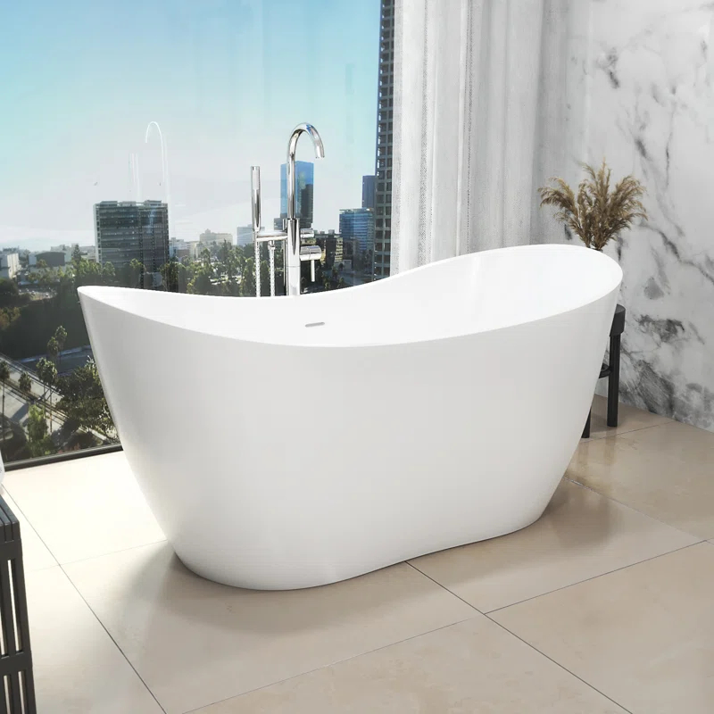 DreamLine BTNL2863XC01 Nile 63 in. L x 28-3/8 in. W x 28-3/8 in. H Freestanding Acrylic Bathtub
