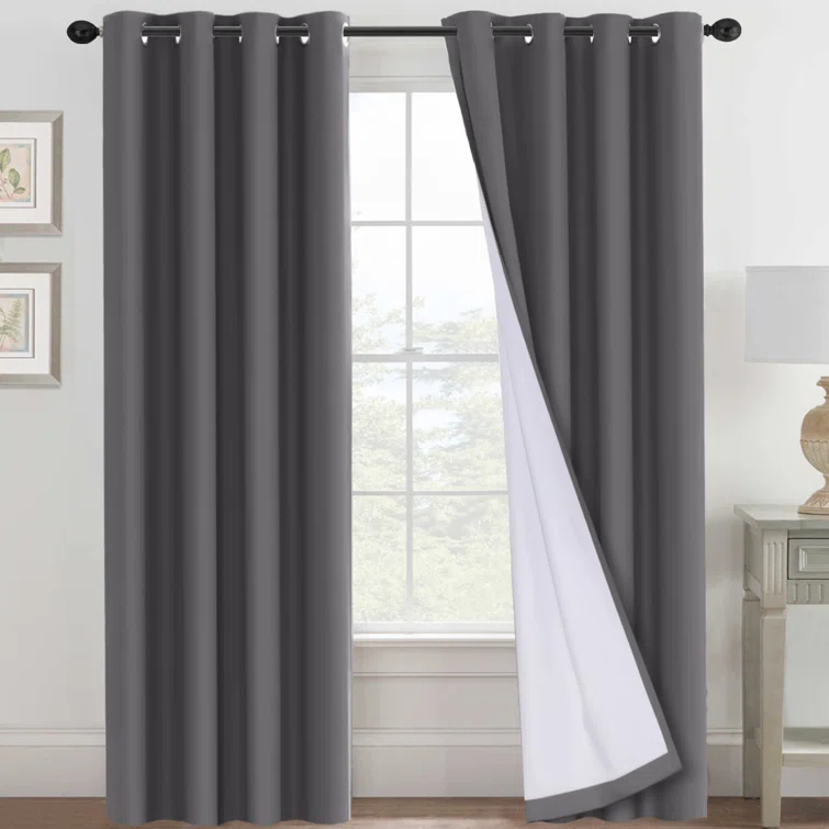 The Twillery Co.® Adona Thermal Insulated Bedroom Curtain Solid Color Room Darkening Blackout Grommet Heat Blocker Curtain Panels with White Liner