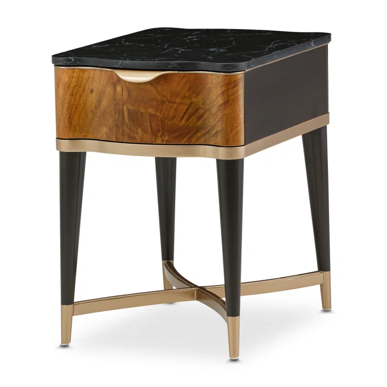 Michael Amini Malibu Crest Marble Top End Table with Storage