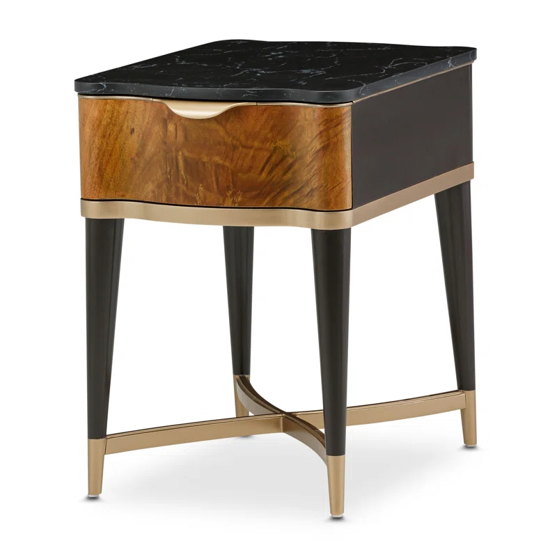 Michael Amini Malibu Crest Marble Top End Table with Storage