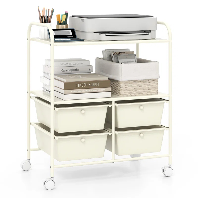 Latitude Run® Rolling Storage Cart Metal Rack Shelf 4 Drawers Home Office Furniture