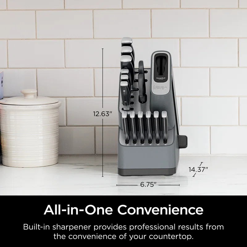 Ninja Ninja® Foodi® NeverDull Premium Knife System, 14-Piece Knife Block Set with Built-in Sharpener, Stainless Steel Knives, Black