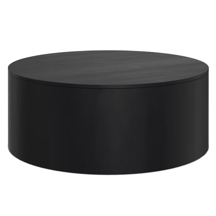 Simpli Home Millbury 36"W Solid Mango Wood Contemporary Round Drum Coffee Table, Fully Assembled