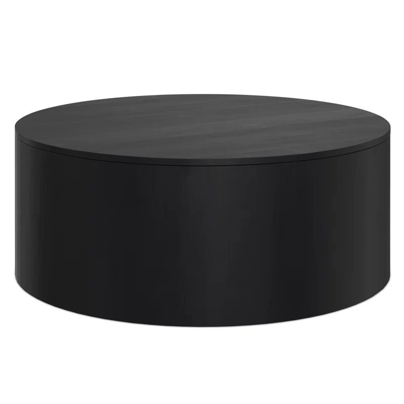 Simpli Home Millbury 36"W Solid Mango Wood Contemporary Round Drum Coffee Table, Fully Assembled