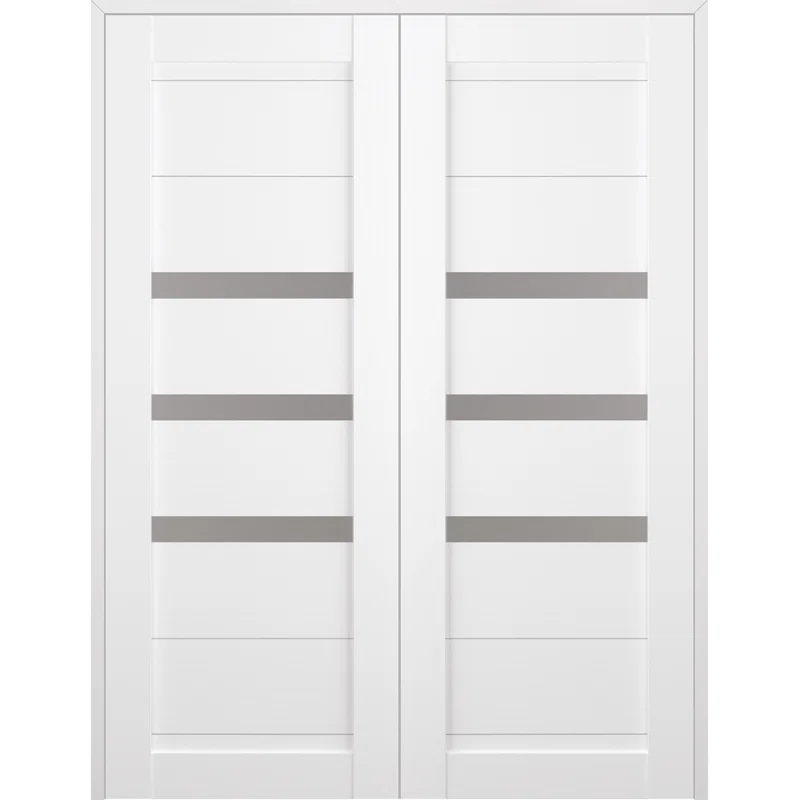 Belldinni Leora Snow White Solid Manufactured Wood and Glass Paneled Smooth Texture Prefinished French Door