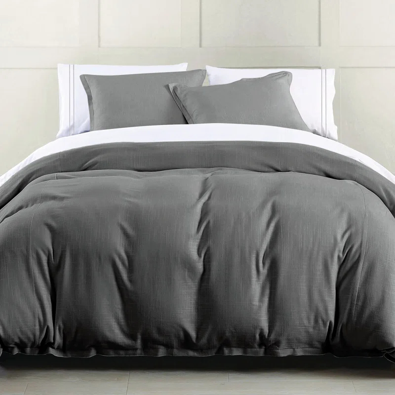 HiEnd Accents Hera Washed Linen Flange Modern Rustic Classic Chic Duvet Cover Set