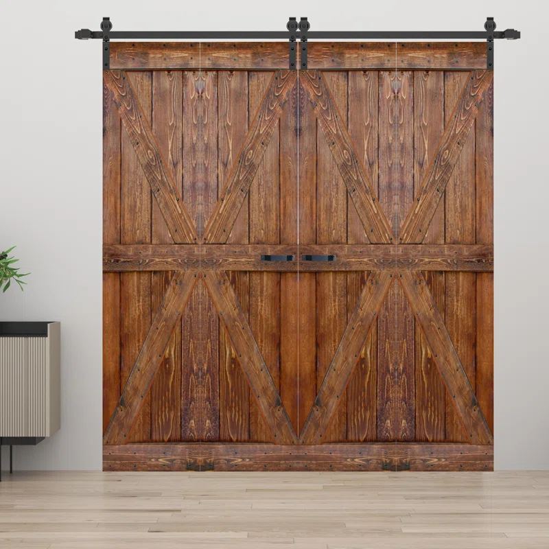 IsLife K Style Finished Solid Wood Bi-Fold Double Barn Door With Hardware Kit -Assembly Needed