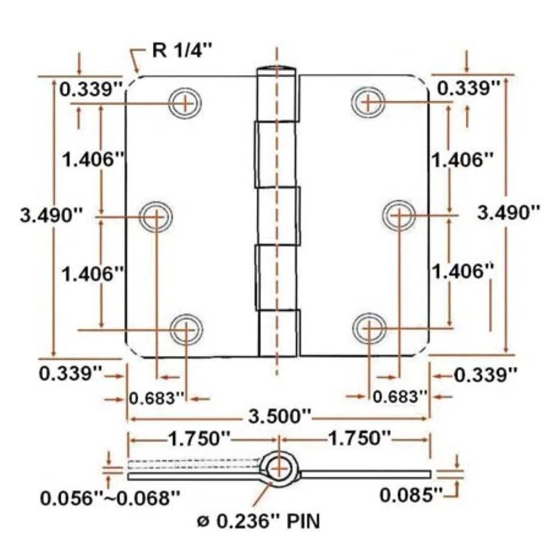 Design House 3.5" x 3.5" Butt bearing Triple Door Hinges (Set of 3)