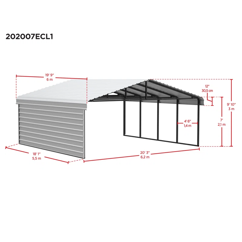 Arrow 20 x 20 ft Carport with 1-sided Enclosure