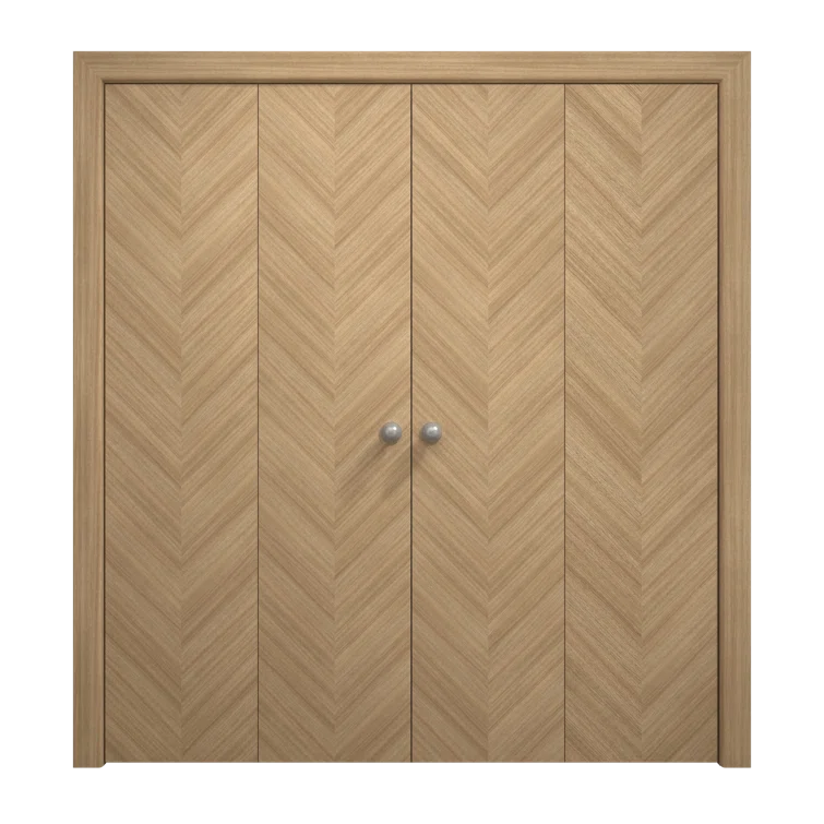 SARTODOORS Sliding Closet Double Bi-Fold Doors | Ego 5005 | Sturdy Tracks Moldings Trims Hardware Set | Wood Solid Bedroom Wardrobe Doors