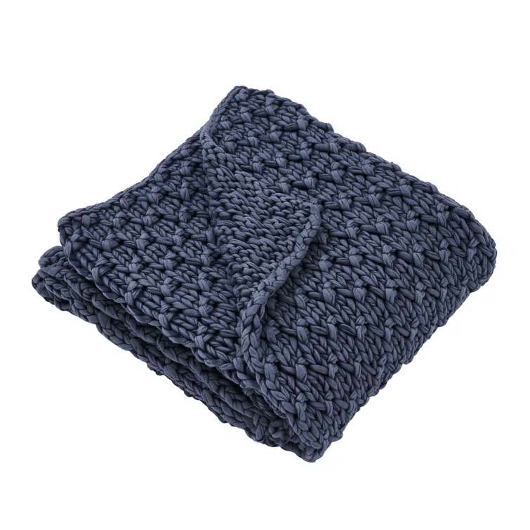 Indigo Chunky Knit Cotton Throw Blanket