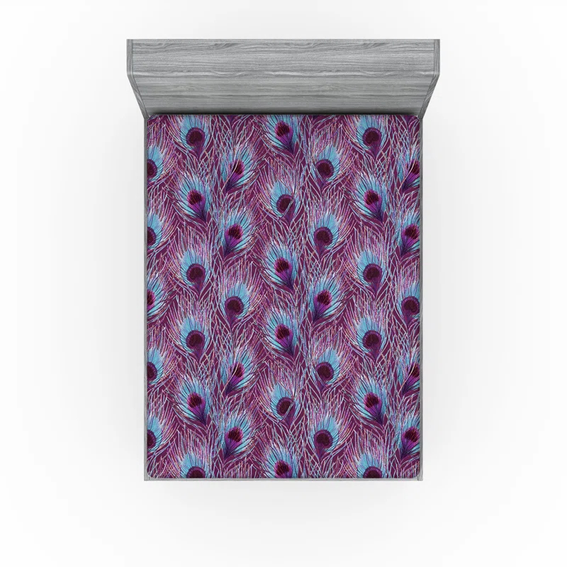 Ambesonne Ambesonne Peacock Feathers Fitted Sheet Tropical Fuzz Art Pale Azure Blue Indigo