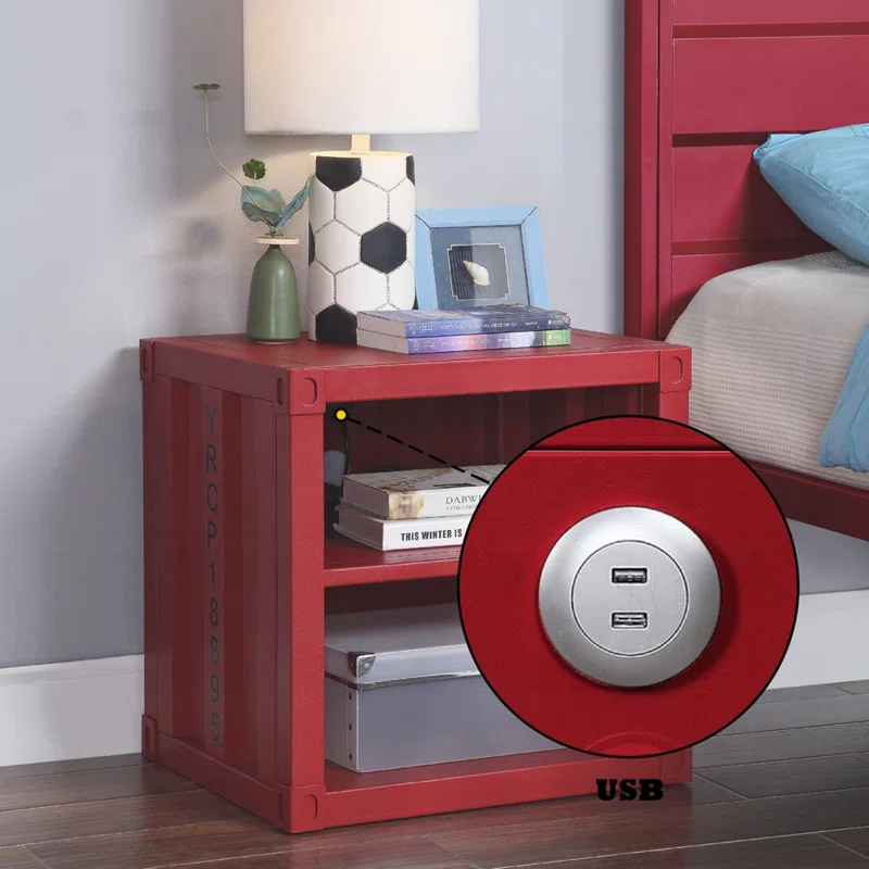 F&L Homes Studio Cargo Metal Nightstand W/USB