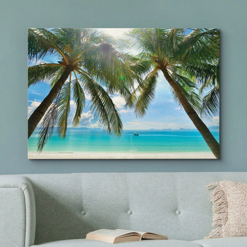 IDEA4WALL Tropical Palm " Tropical Beach Palm Trees Overlook Ocean Canvas Art Home Art "