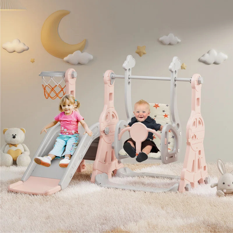 Suteck 4 in 1 Toddler Slide, Kids Slide with Climber and Swing Outdoor Indoor Slide Playset