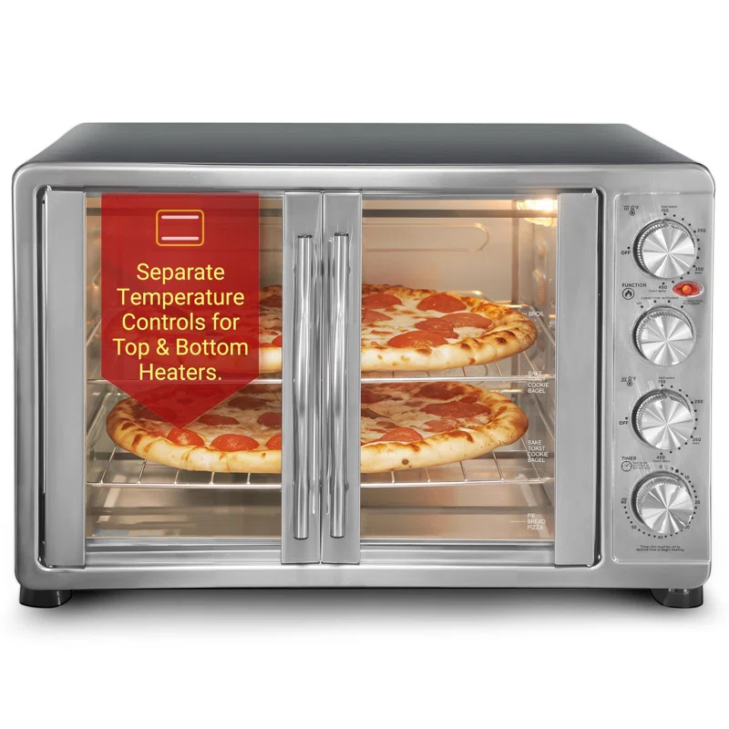 MODERN WALLS LLC French Door 47.5Qt, 18-Slice Convection Oven 4-Control Knobs, Bake Broil Toast Rotisserie Keep Warm, Includes Pizza Racks
